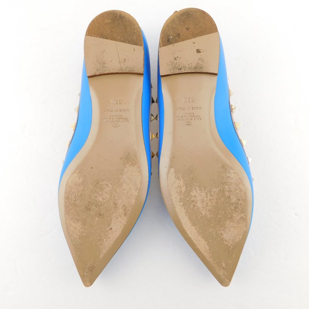 VALENTINO Rockstud Brilliant Blue Leather Ballerina Flats 38.5 - Picture 6 of 8